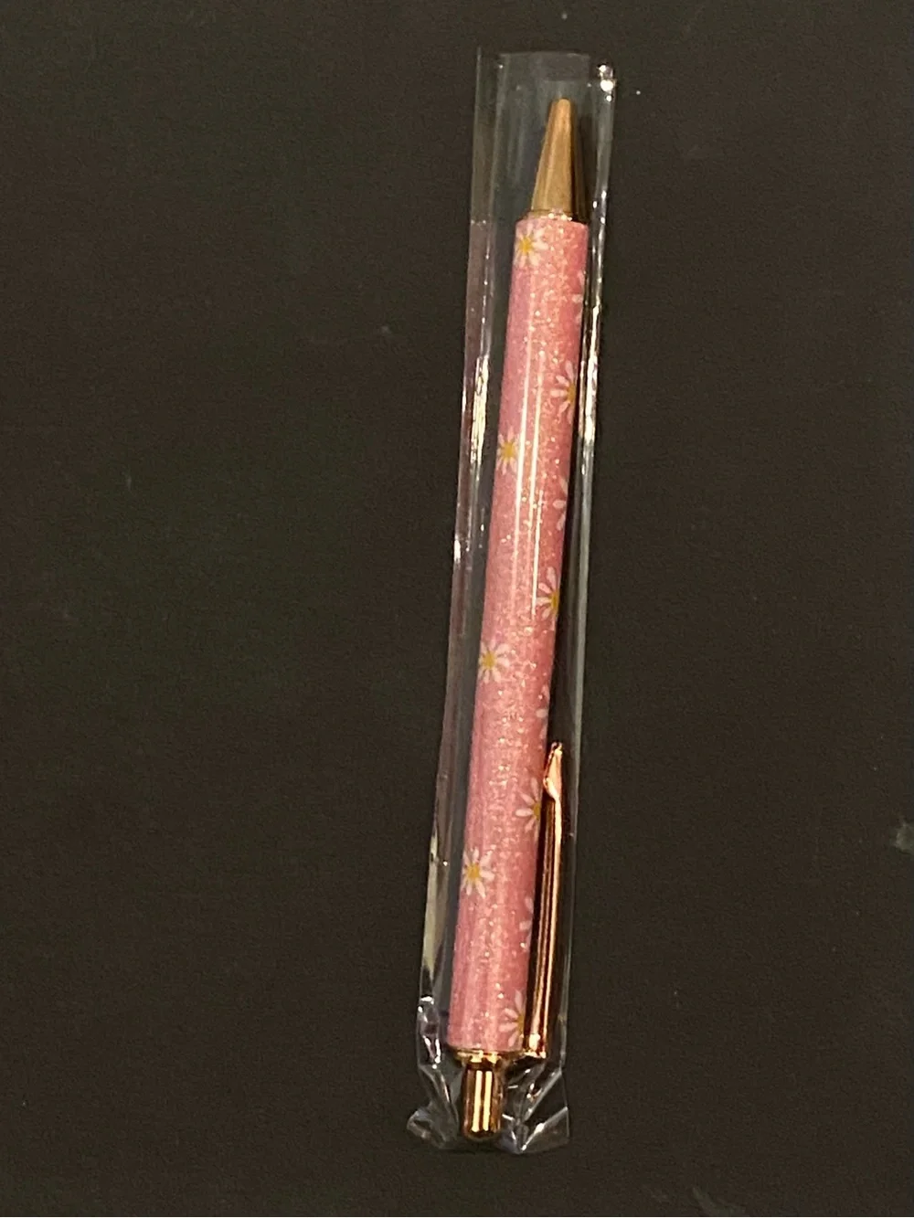 Pink Daisy Glitter Click Pen New